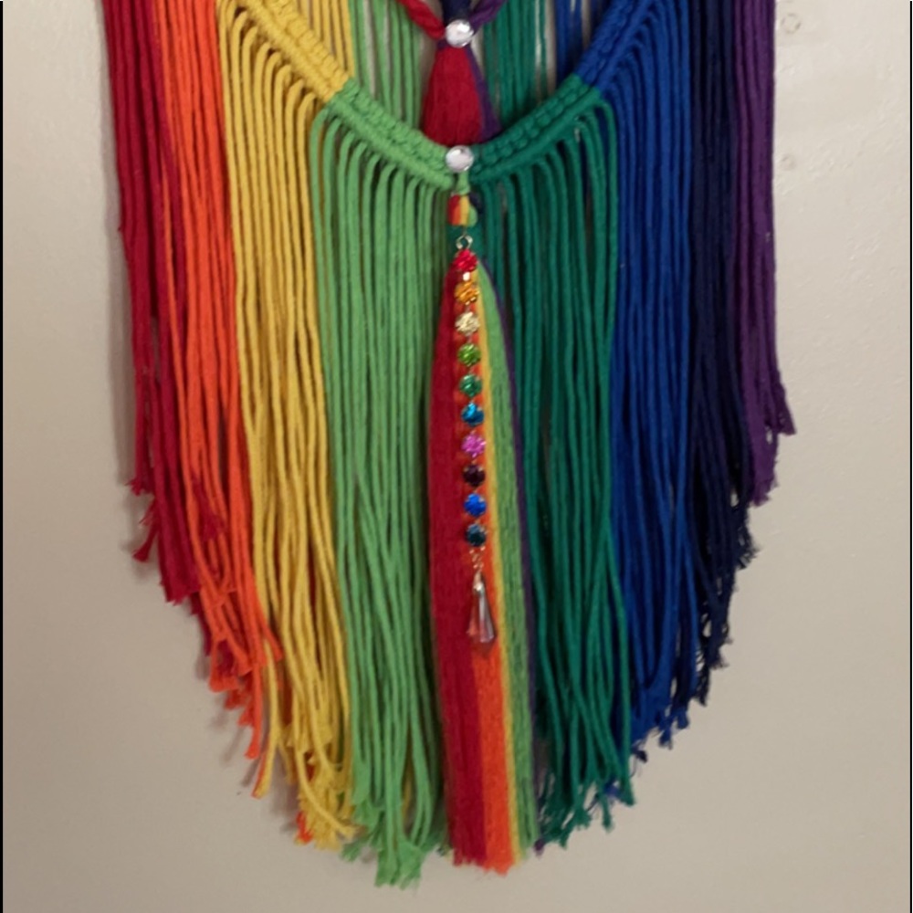 Handmade rainbow macramé wall decor